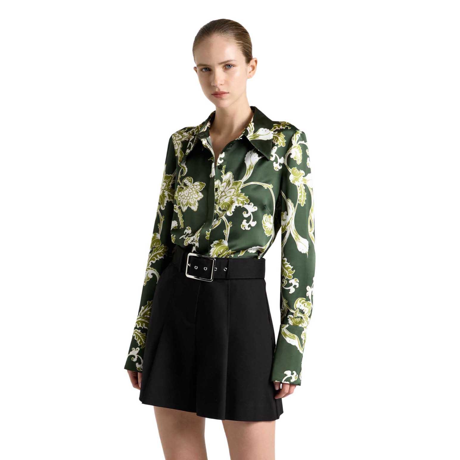 Cue Green Chintz Floral Satin Shirt